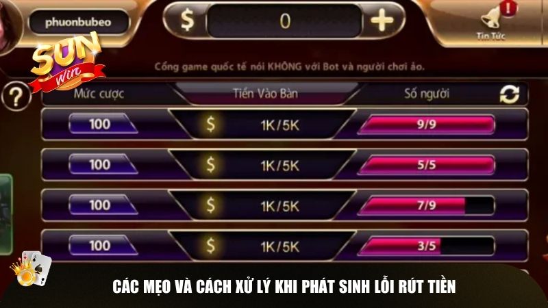 Các mẹo và cách xử lý khi phát sinh lỗi rút tiền